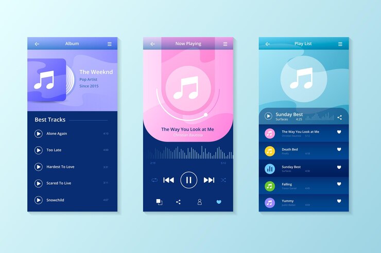 Vector gratuito interfaz de la aplicación del reproductor de música