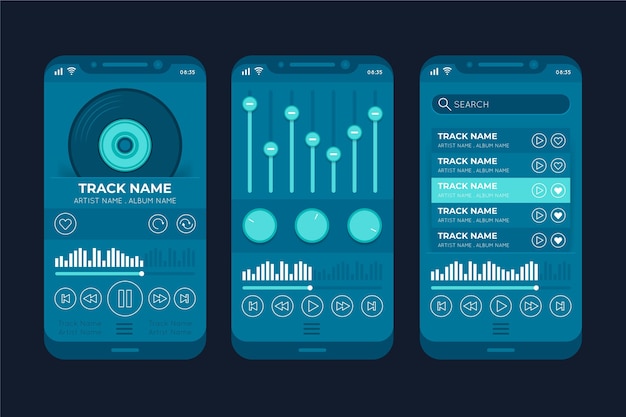 Vector gratuito interfaz de la aplicación del reproductor de música