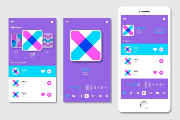 Vector gratuito interfaz de la aplicación reproductor de música