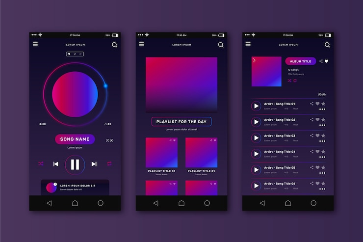 Vector gratuito interfaz de la aplicación del reproductor de música