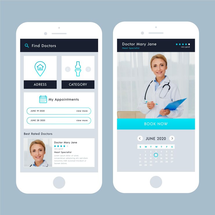 Vector gratuito interfaz de la aplicación de reserva médica con foto