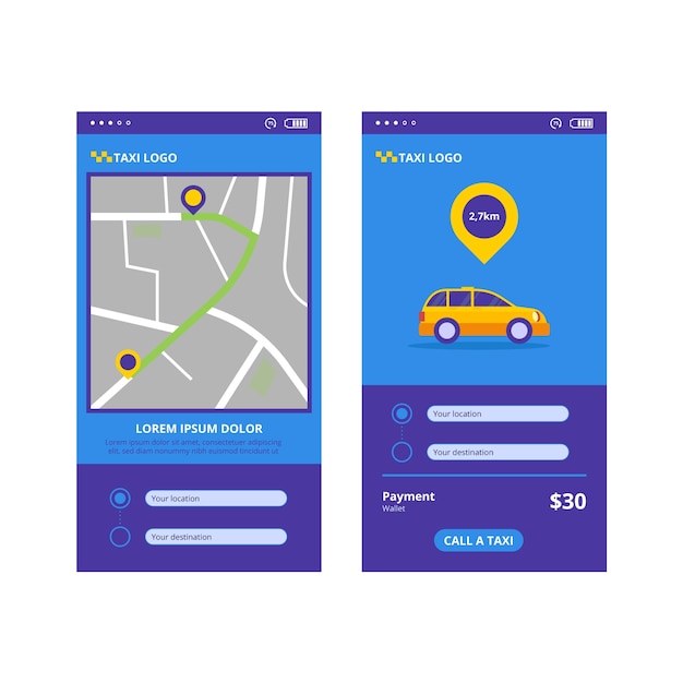 Vector gratuito interfaz de la aplicación de taxi