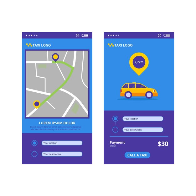 Interfaz de la aplicación de taxi