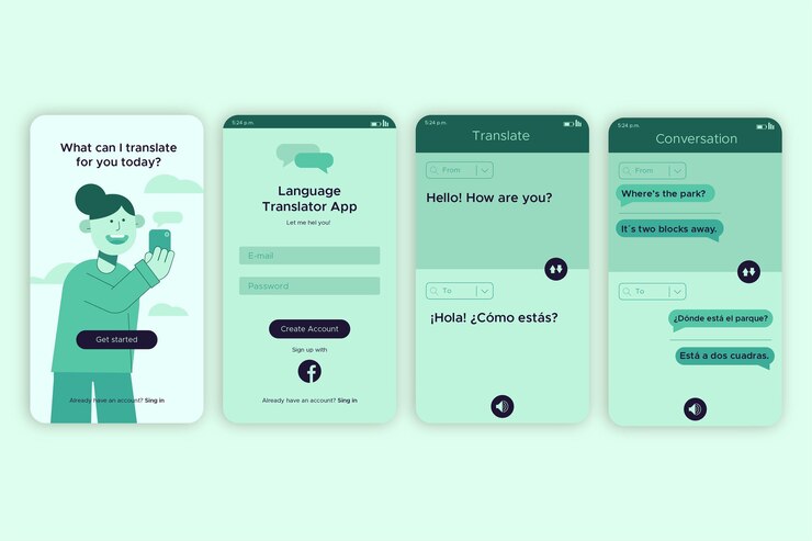 Vector gratuito interfaz de aplicación para traducir un mensaje