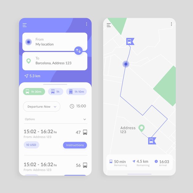Interfaz de la aplicación de transporte público