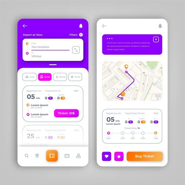 Interfaz de la aplicación de transporte público