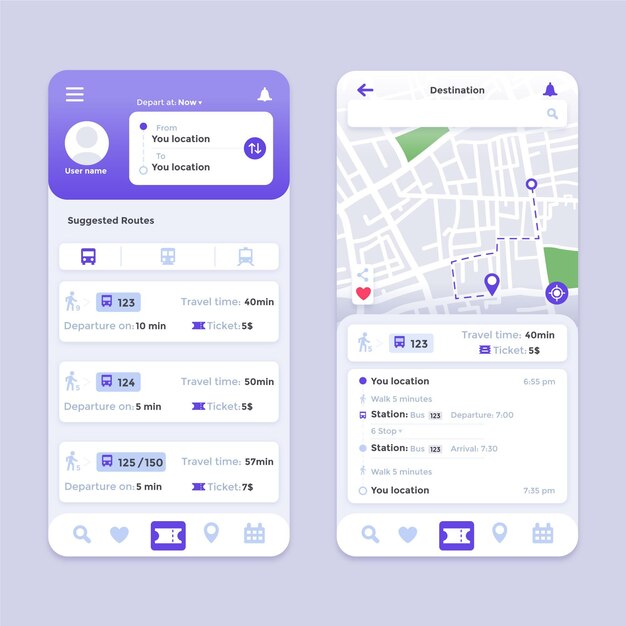 Interfaz de la aplicación de transporte público