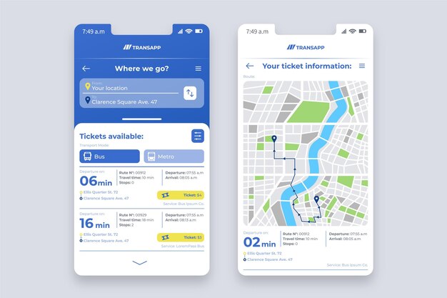 Interfaz de la aplicación de transporte público