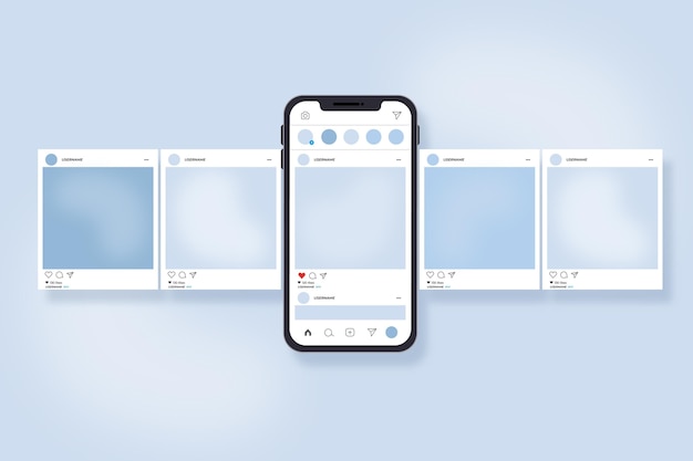 Interfaz de carrusel de Instagram con smartphone
