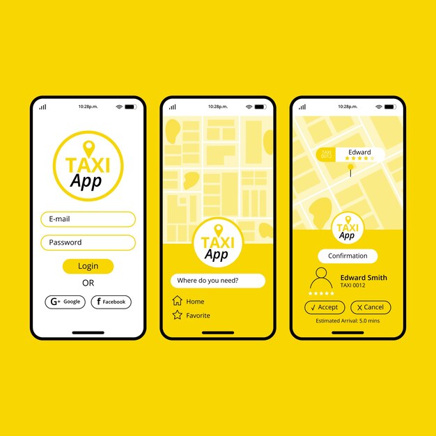 Interfaz del concepto de aplicación de taxi