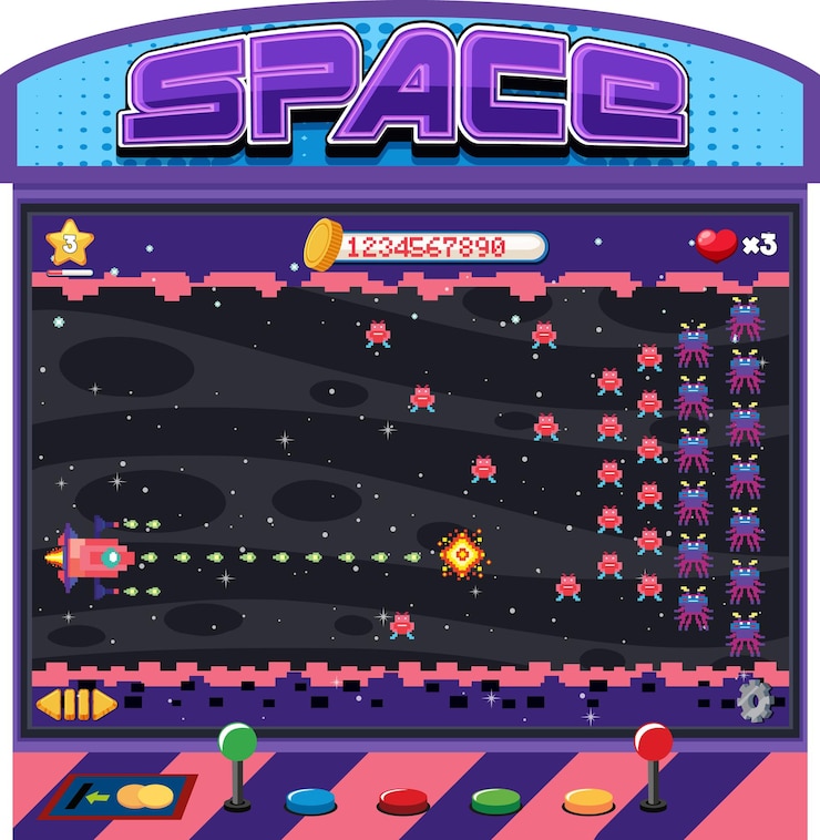 Vector gratuito interfaz de juego espacial de píxeles de arcade retro