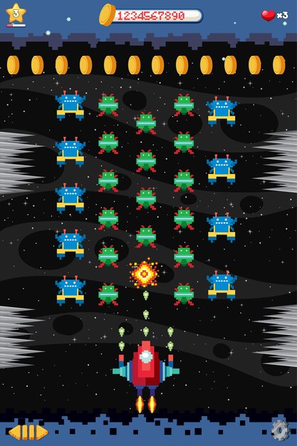 Interfaz de juego de espacio de píxeles retro