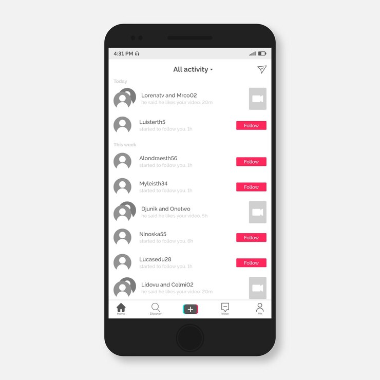 Vector gratuito interfaz moderna de la aplicación tiktok en el teléfono inteligente