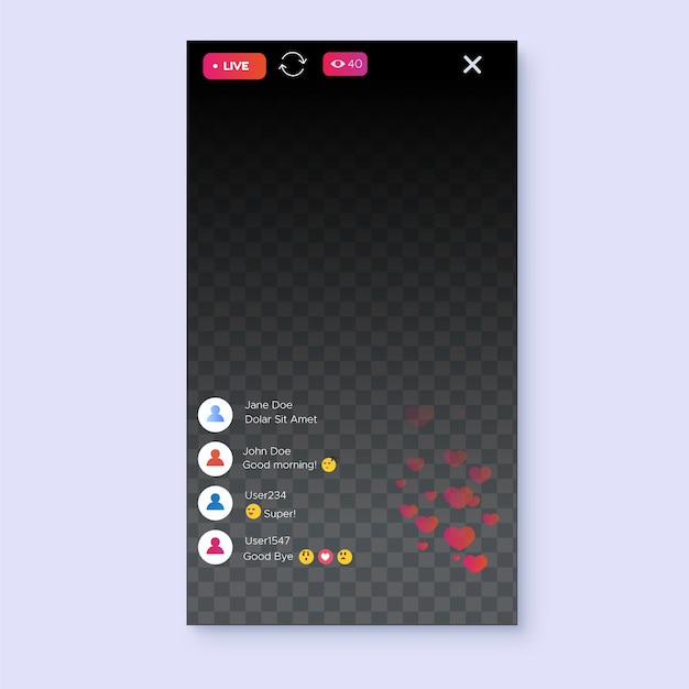 Vector gratuito interfaz de transmisión en vivo de instagram