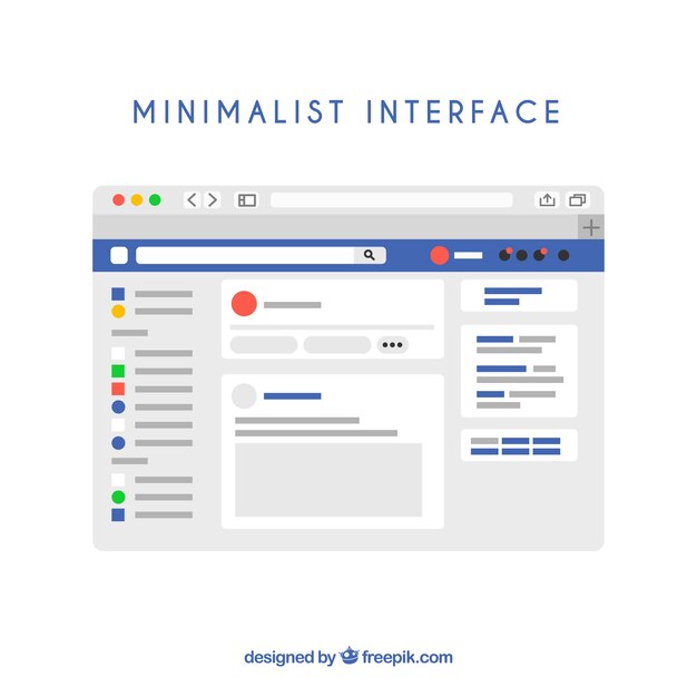 Interfaz de la web de facebook con diseño minimalista