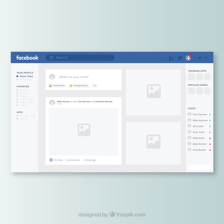 Vector gratuito interfaz de la web de facebook con diseño minimalista