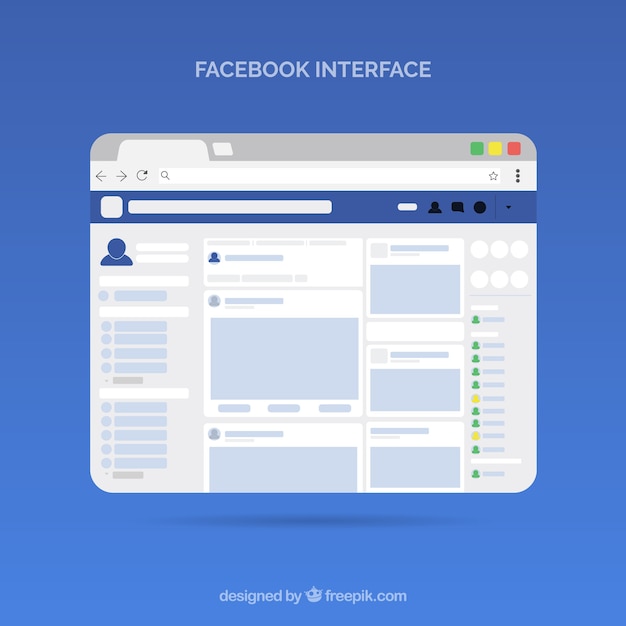 Vector gratuito interfaz de la web de facebook con diseño minimalista