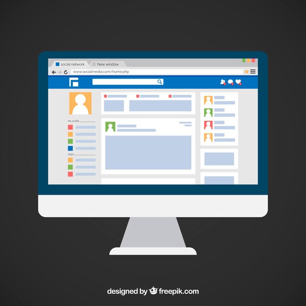 Interfaz de la web de facebook con diseño minimalista