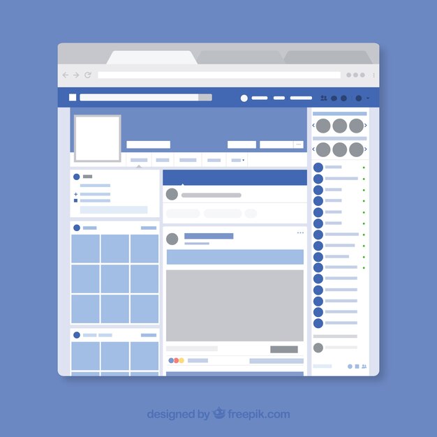 Interfaz de la web de facebook con diseño minimalista