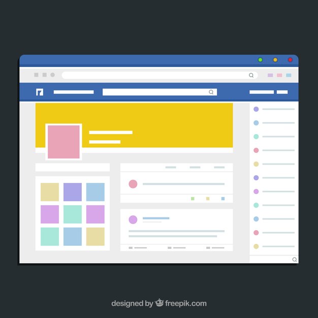Interfaz de la web de facebook con diseño minimalista