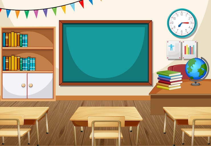 Vector gratuito interior de aula vacía con pizarra