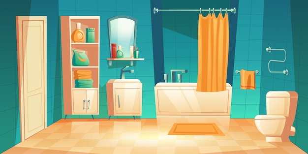 Vector gratuito interior de baño moderno con muebles de dibujos animados