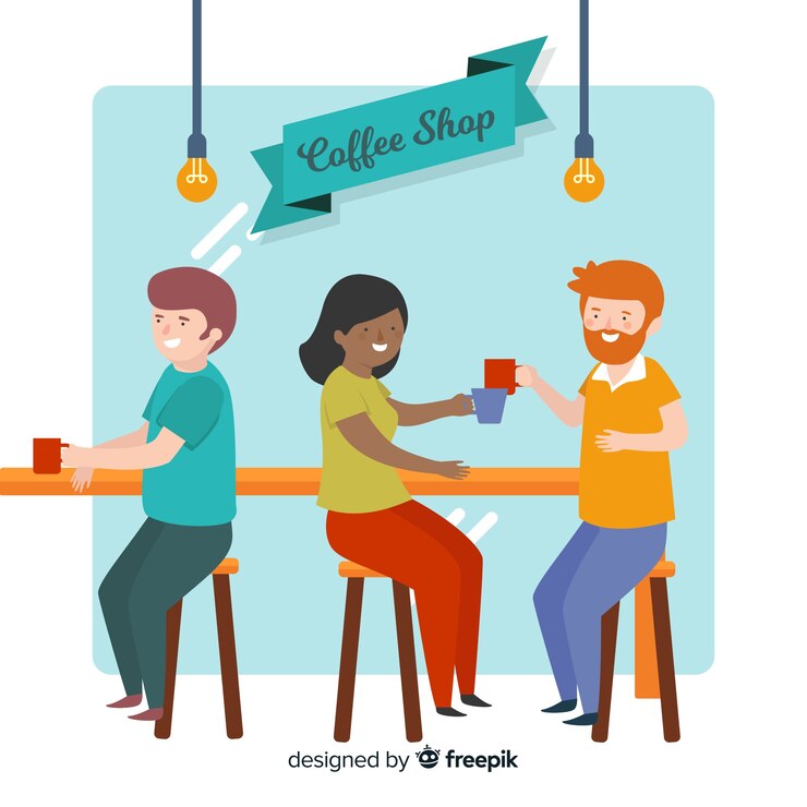 Vector gratuito interior de cafetería moderna con diseño plano