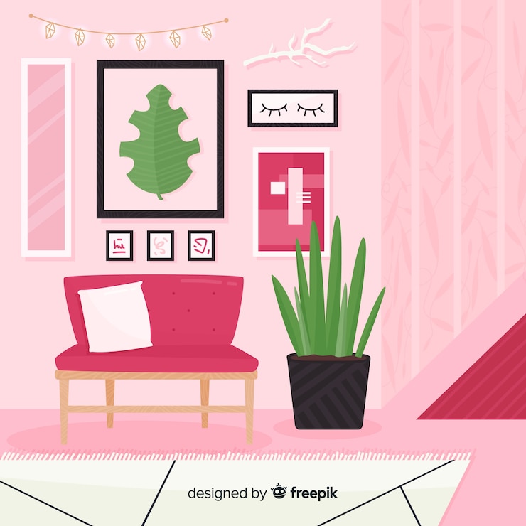 Vector gratuito interior de casa acogedora dibujado a mano