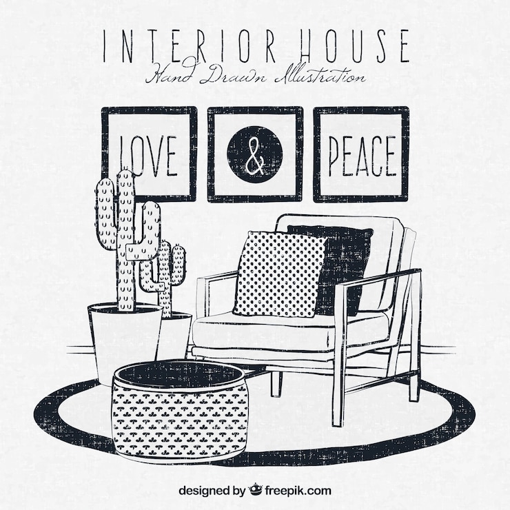 Vector gratuito interior de casa dibujado a mano en estilo retro