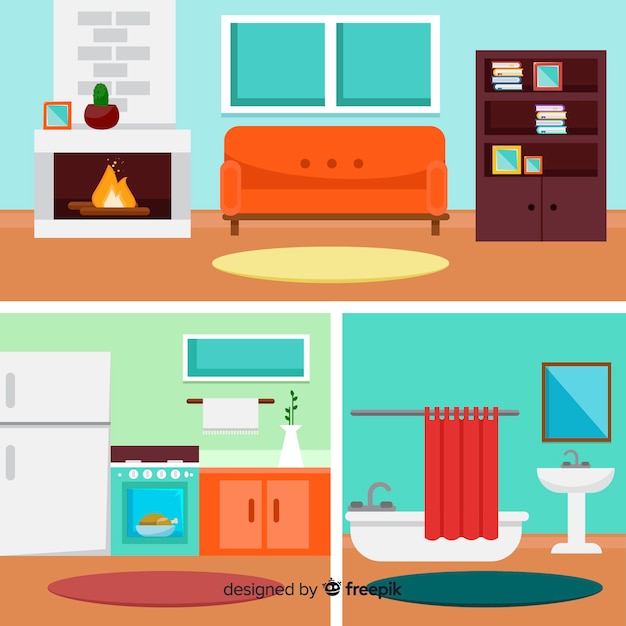 Vector gratuito interior de casa elegante con diseño plano