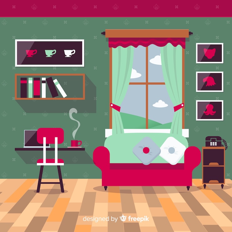 Vector gratuito interior de casa elegante con diseño plano