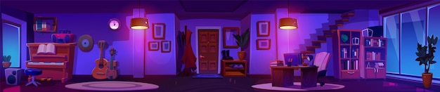 Vector gratuito el interior de la casa moderna por la noche