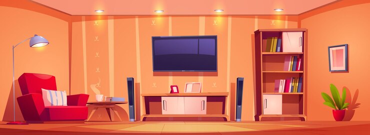 Vector gratuito interior de casa o piso con muebles y tv.