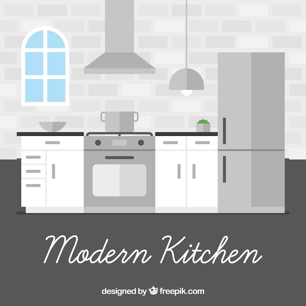 Interior de cocina moderna en diseño plano 
