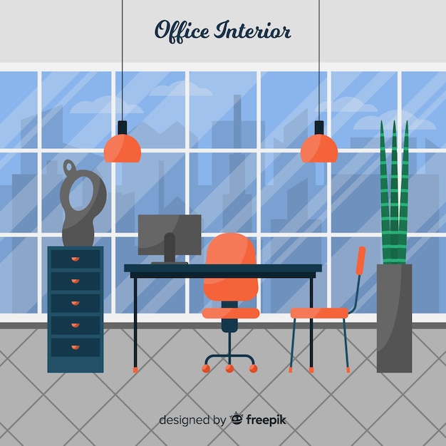 Vector gratuito interior elegante de oficina con diseño plano