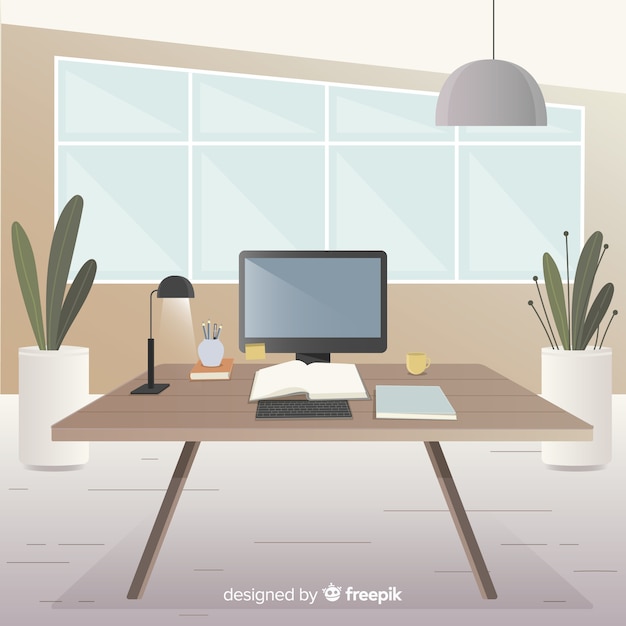 Vector gratuito interior elegante de oficina con diseño plano