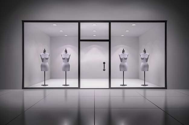 Vector gratuito interior de escaparate realista tienda 3d