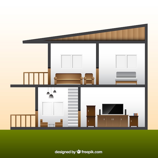 Vector gratuito interior de habitaciones en diseño plano