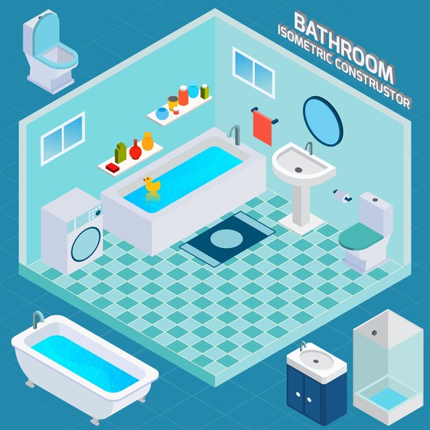 Interior isométrico del baño