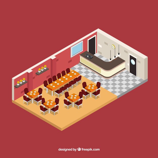Interior isométrico de restaurante