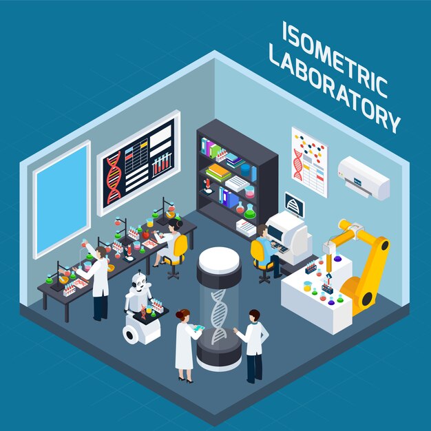 Interior de laboratorio de diseño isométrico