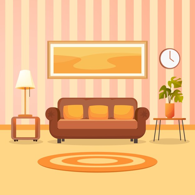 Fondo de dibujos animados con sala de buhardilla vacía, moderno