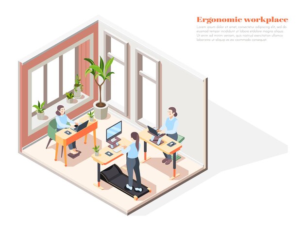 Interior de oficina moderna con escritorio ergonómico para sentarse y ponerse de pie