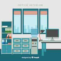 Vector gratuito interior de oficina profesional con diseño plano