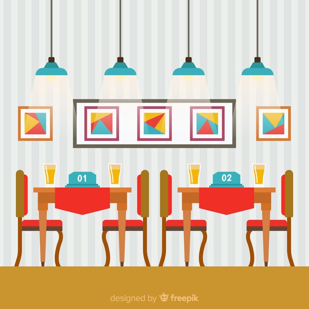 Interior de restaurante elegante con diseño plano
