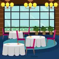Vector gratuito interior de restaurante elegante con diseño plano