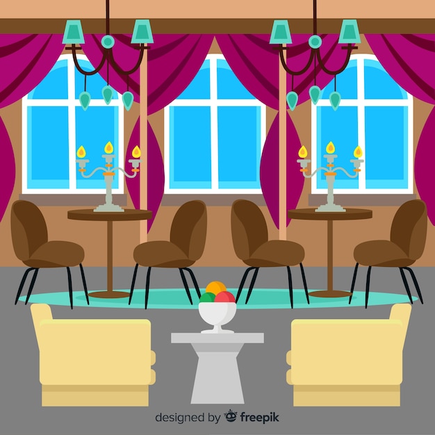 Interior de restaurante elegante con diseño plano