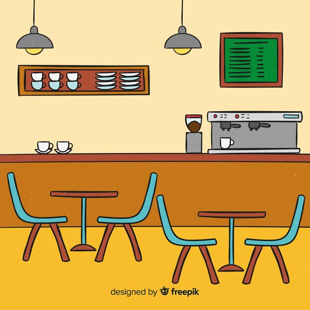Interior de restaurante moderno dibujado a mano