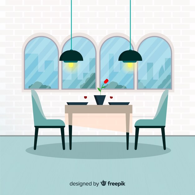 Interior de restaurante moderno con diseño plano