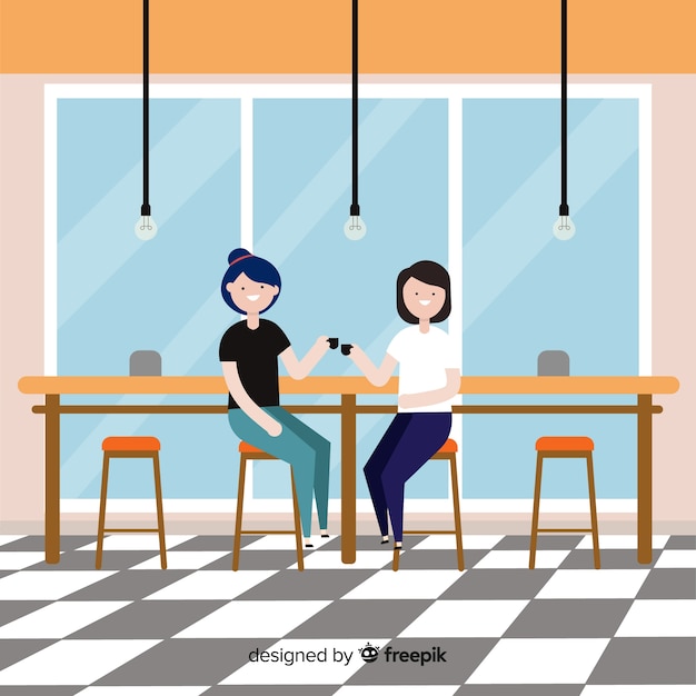 Vector gratuito interior de restaurante romántico con diseño plano